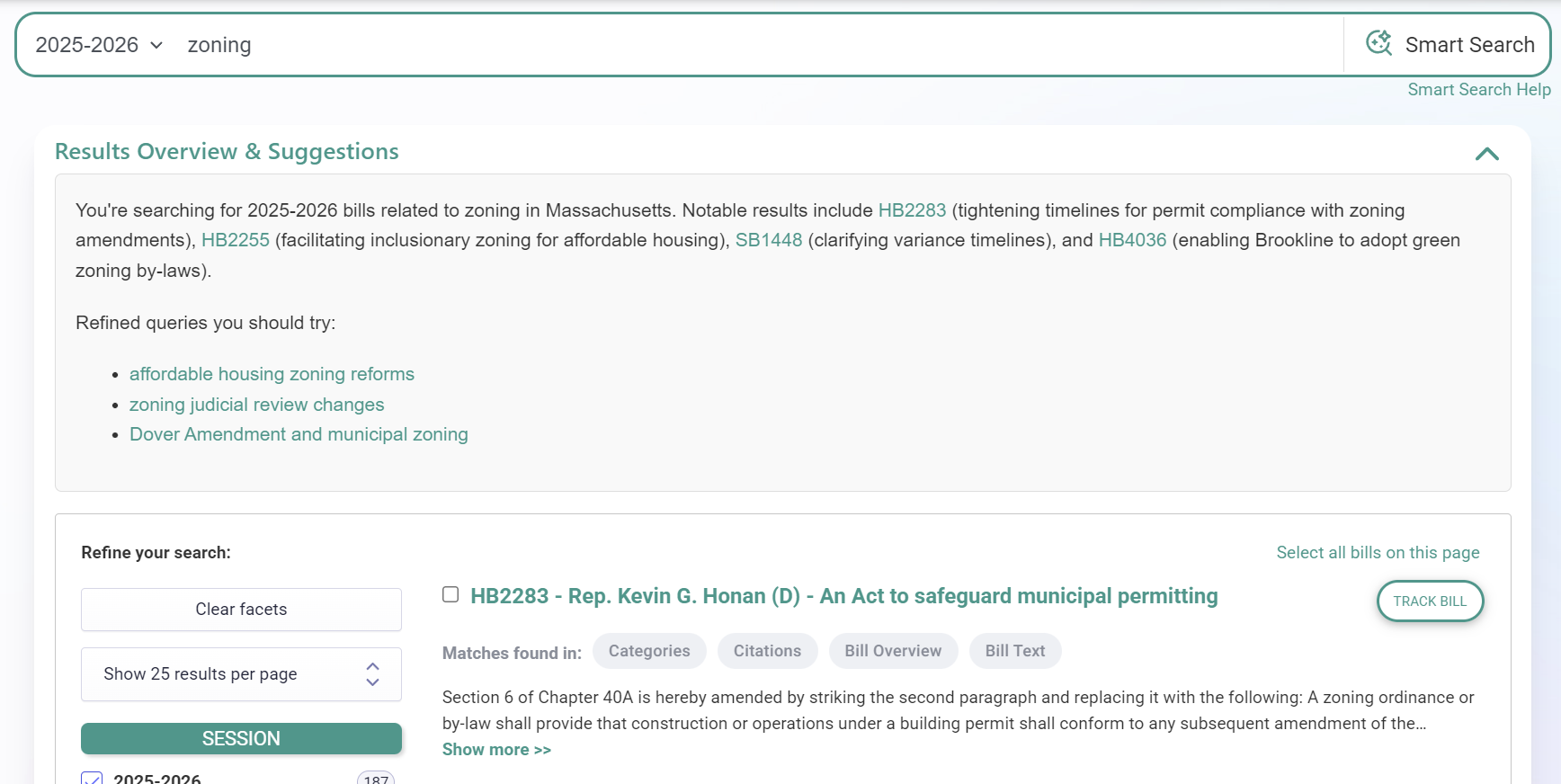 Smart Search interface showing semantic search results